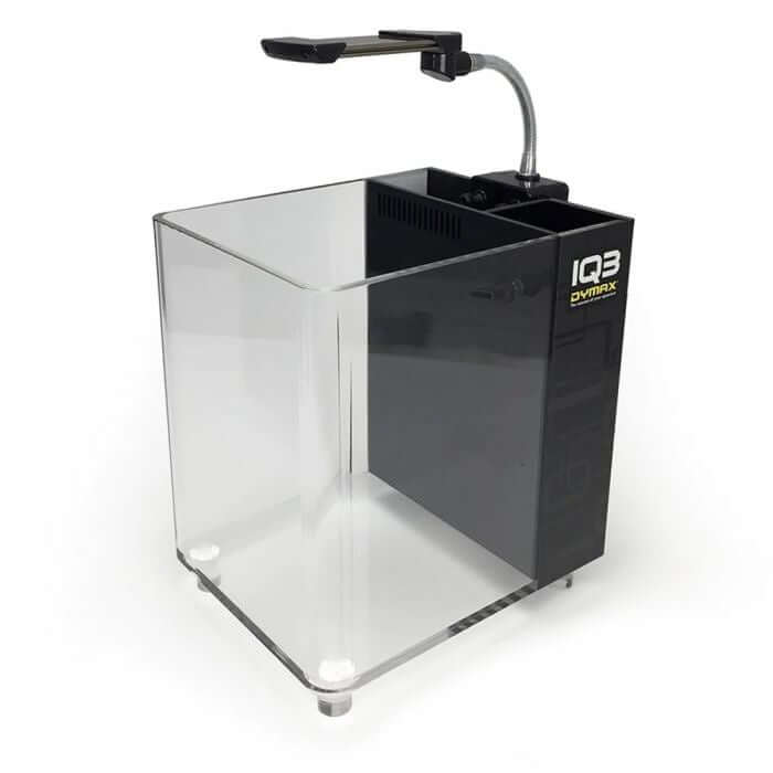 Dymax IQ3 Mini Acrylic Aquarium with integrated LED lighting and filtration system.