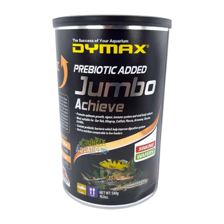 Dymax Jumbo Achieve 12mm sinking wafers for large carnivorous fish, promoting optimal growth and health.