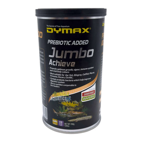 Dymax Jumbo Achieve 12mm sinking wafers for carnivorous fish nutrition and growth.