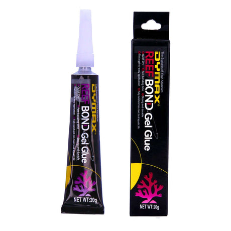 Dymax Reef Bond Gel 20g tube for aquascaping and coral fragging in marine and freshwater aquariums.