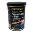 Dymax Seaweed Blend Flakes container for premium marine fish food, rich in Vitamin C and nutrients.