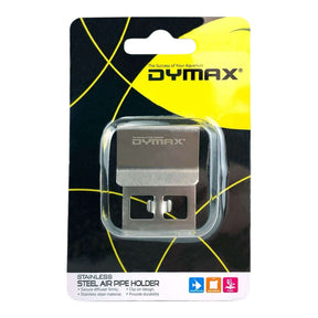 Dymax stainless steel pipe holder packaging featuring clip-on design for secure diffuser mount.