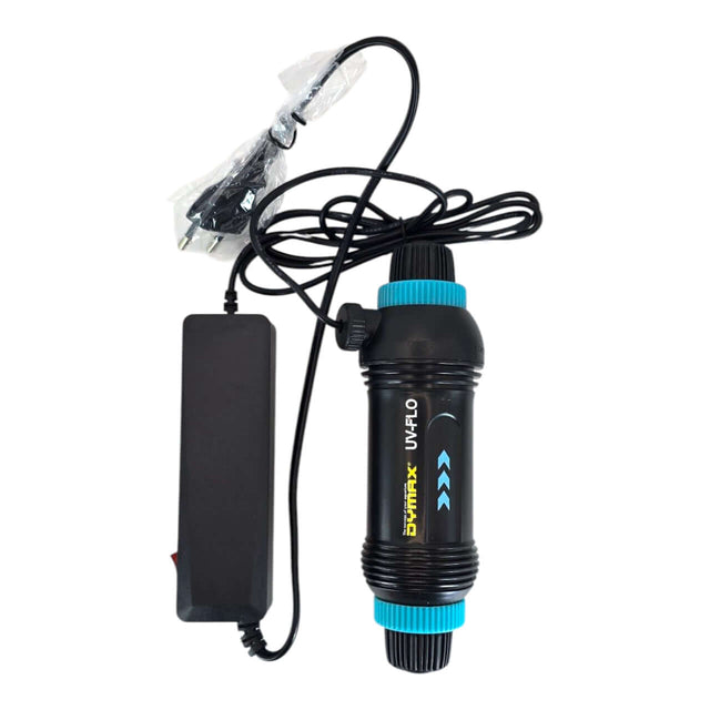 Dymax UV Flow 5W inline UV sterilizer for water purification, protects against algae and bacteria.