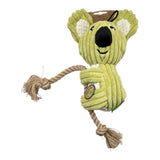 Eco-friendly koala dog toy with jute rope for tugging and chewing, made from recycled materials.