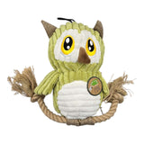 Eco-friendly dog toy shaped like an owl, made from jute and recycled materials for safe play.