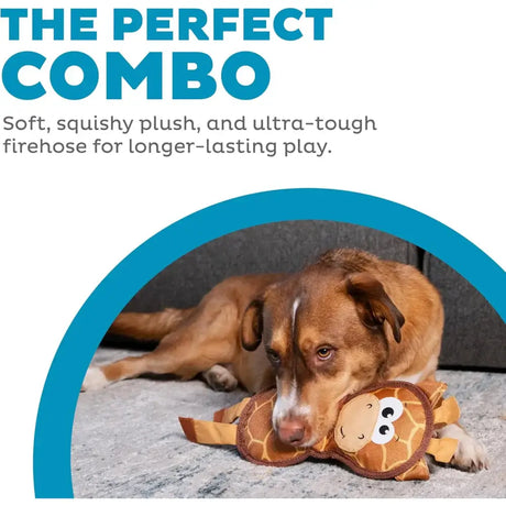 Dog enjoying the Fire Biterz Giraffe Dog Toy, perfect for soft and tough play.