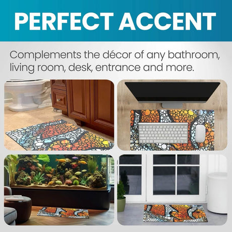 Flipper Clownfish Anti-Fatigue Floor Mat enhancing various home settings like bathrooms, living rooms, and entryways.