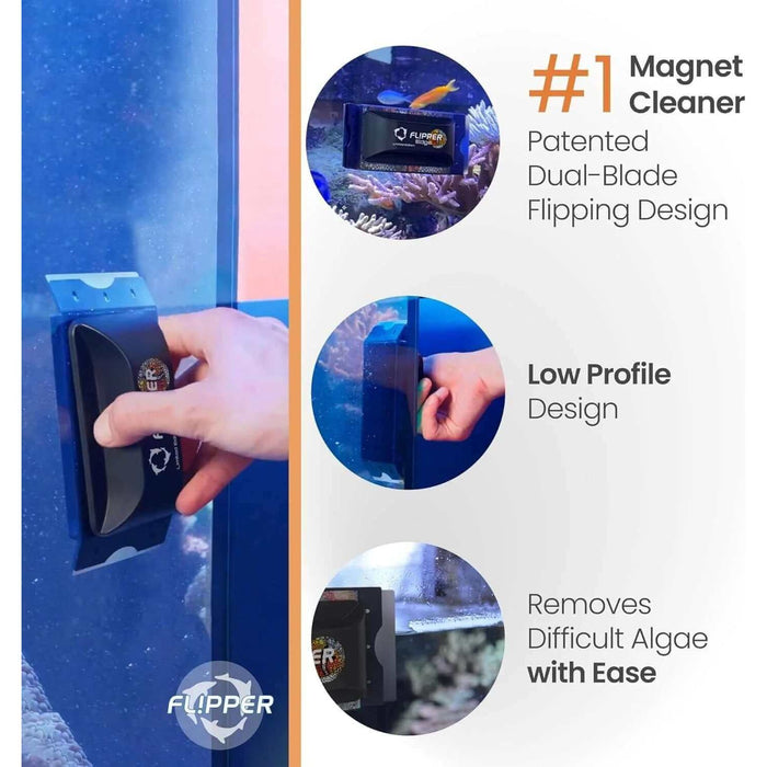 Flipper Edge Clownfish Aquarium Magnet Cleaner showcasing dual-blade design and low profile for easy algae removal.