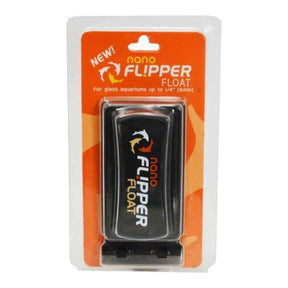 Flipper Float Aquarium Magnet Cleaner packaging for glass aquariums, showcasing its 2-in-1 scrubber and scraper design.