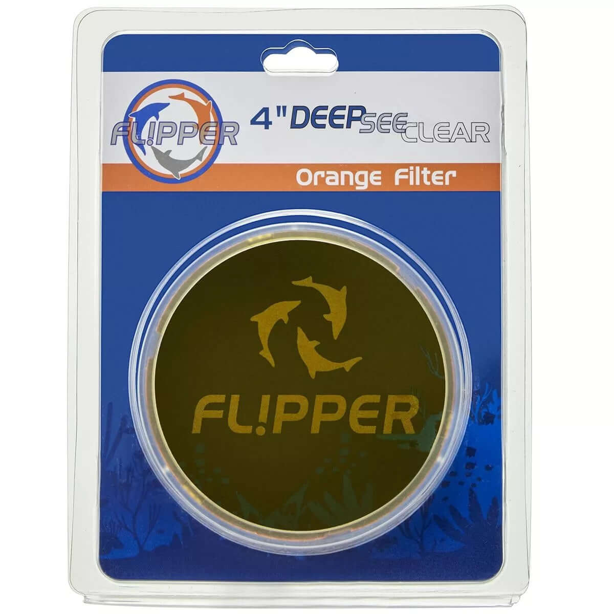 Flipper Orange Filter Lens for DeepSee Clear 4" Magnified Viewer packaging, enhancing coral colors and optimal magnification.