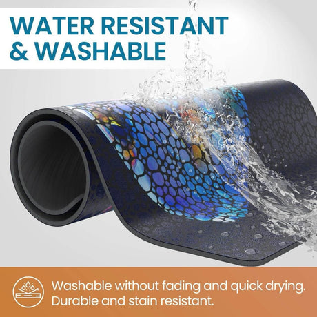 Water-resistant and washable Flipper Tang Anti-Fatigue Floor Mat showcasing colorful design and durability against spills.