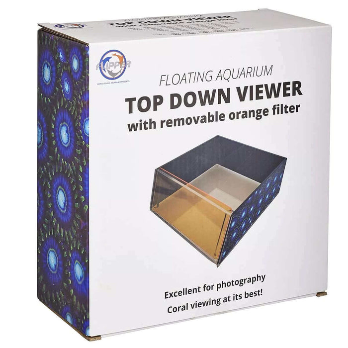 Flipper Top Down Coral Viewer packaging showcasing removable orange filter for clear aquarium photography.