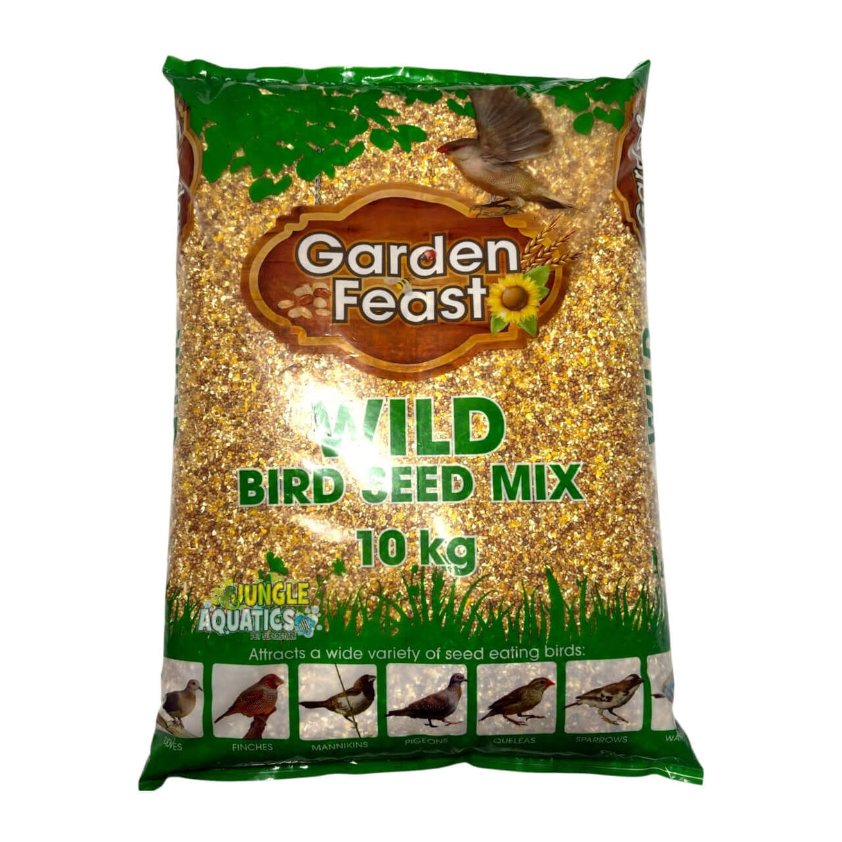 Garden Feast Wild Bird Mix 10kg bag featuring a blend of premium seeds to attract wild birds.