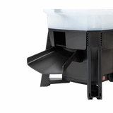 Grech Solar Auto Pond Fish Feeder close-up showing feeding chute and adjustable settings for automatic fish feeding.