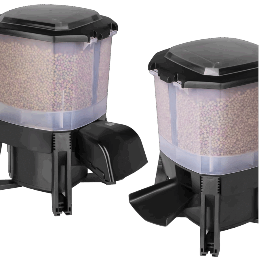 Grech Solar Auto Pond Fish Feeder duo with adjustable feeding schedule and large capacity for convenient fish feeding.