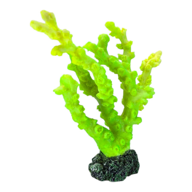 Vibrant green artificial coral ornament for aquariums, enhancing underwater aesthetics.