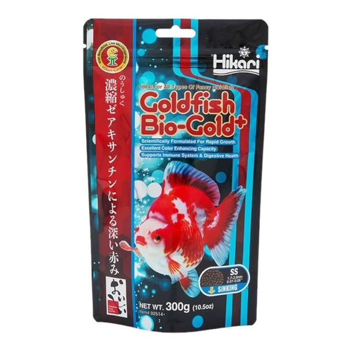 Hikari Goldfish Bio-Gold Plus 300g packaging, ideal for fancy goldfish, promotes rapid growth and color enhancement.