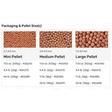 Hikari Wheat-Germ Plus Growth pellet size packaging details: mini, medium, and large options for koi food.