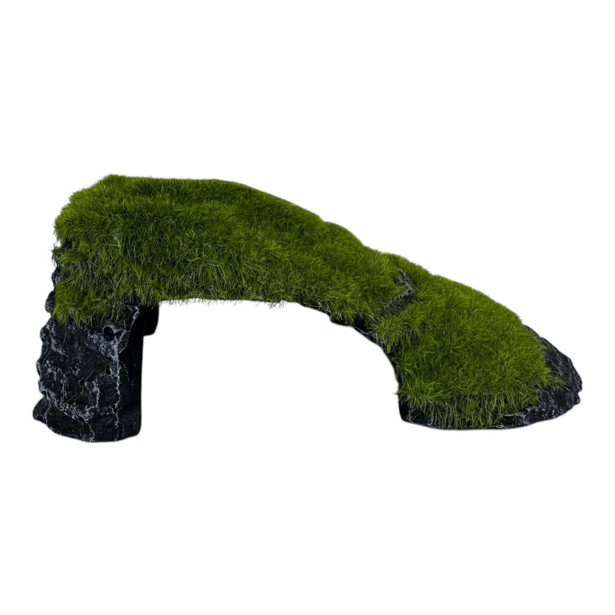 Hill slope aquarium ornament with vibrant green moss and realistic rock design, ideal for aquariums and terrariums.