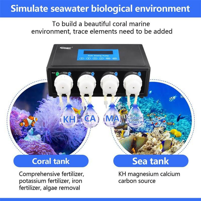 Hygger Aquarium Dosing Pump for coral and sea tanks with nutrient solutions for marine environments.