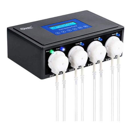 Hygger Aquarium Dosing Pump with digital display and four pump channels for nutrient solutions.
