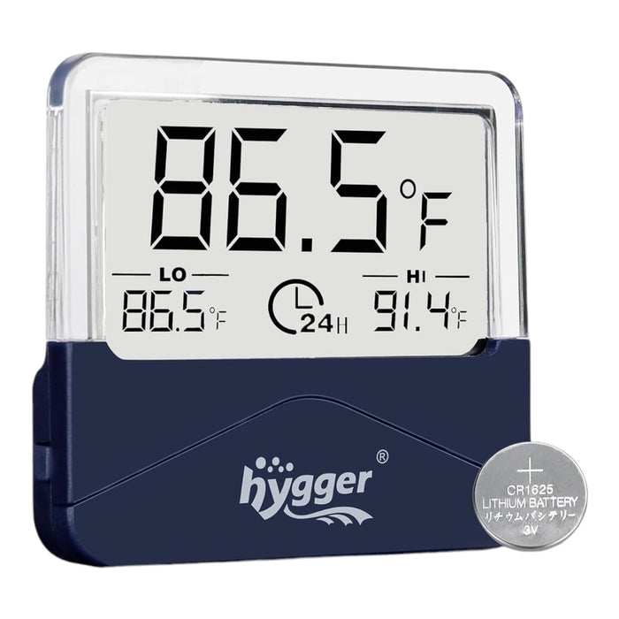 Hygger external aquarium LCD thermometer displaying temperature readings for accurate monitoring of fish tanks and reptiles.