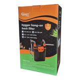 Hygger Hang on Back Canister Filter packaging showcasing versatile filtration system for freshwater and saltwater tanks.