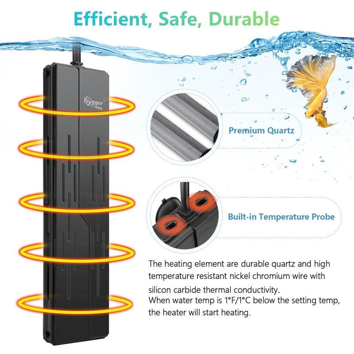 Hygger Quartz Tube Aquarium Heater features durable premium quartz and built-in temperature probe for safe and efficient heating.