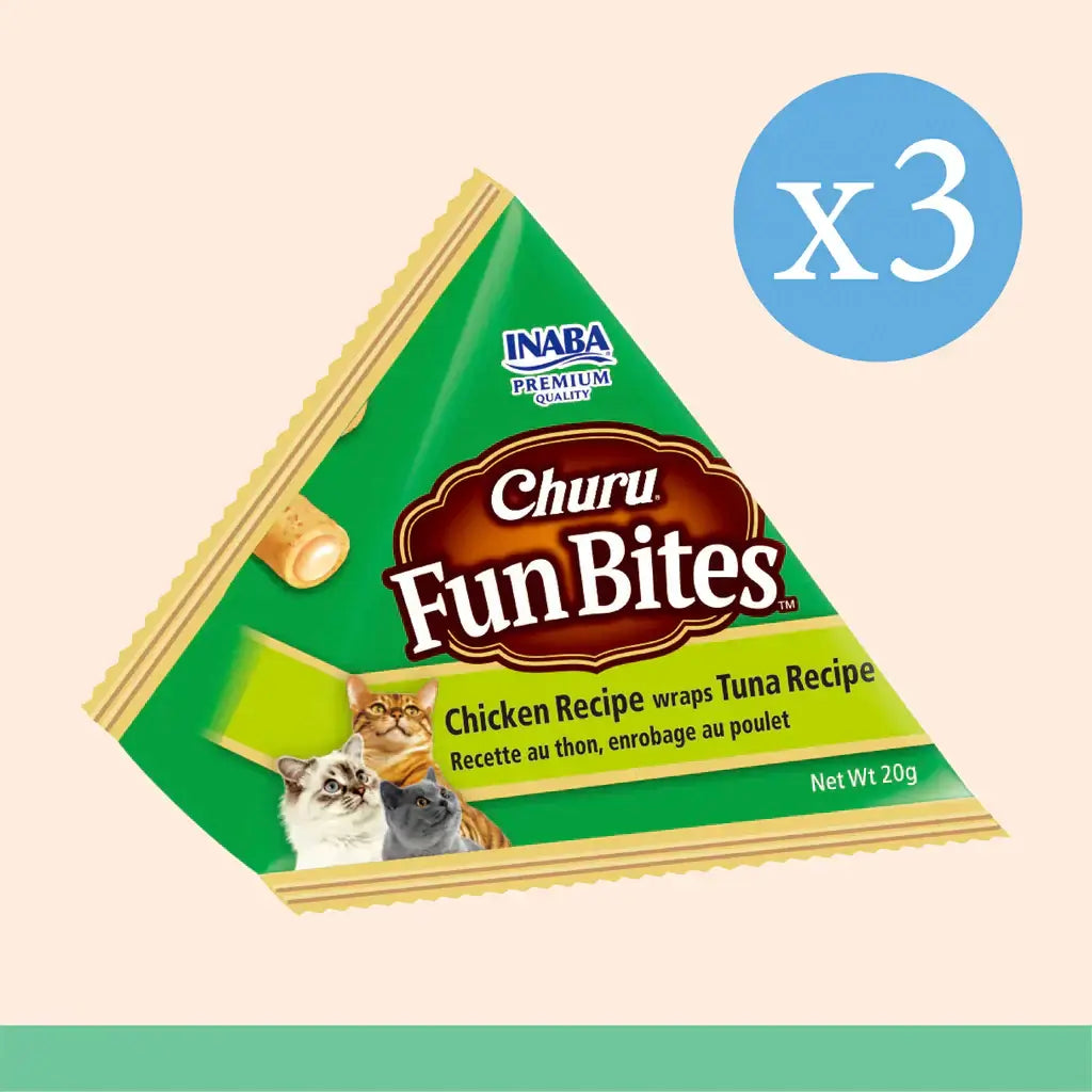 Inaba Churu Fun Bites Cat Treats, chicken and tuna recipe, 3x20g, soft delicious snacks for cats.
