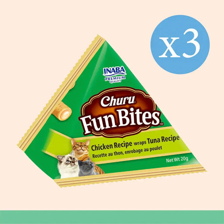 Inaba Churu Fun Bites Cat Treats, chicken and tuna recipe, 3x20g, soft delicious snacks for cats.