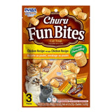 Inaba Churu Fun Bites Cat Treats with chicken recipe, creamy filling, and three packs for freshness.