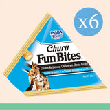 Inaba Churu Fun Bites Dog Treats package with chicken and cheese flavor, six 22g packs for fresh dog treats.