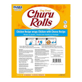 Inaba Churu Rolls dog treat packaging featuring chicken and cheese recipe with serving instructions.