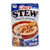 Inaba Churu Stew 40g pouch featuring chicken and tuna recipe, rich and creamy texture for cats, no artificial preservatives.