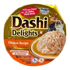 Inaba Dashi Delights Chicken Recipe 70g, high-quality cat food in silky broth, made with natural ingredients.
