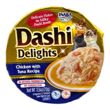 Inaba Dashi Delights 70g Chicken with Tuna Recipe in broth with delicate flakes, healthy cat food made with premium ingredients.