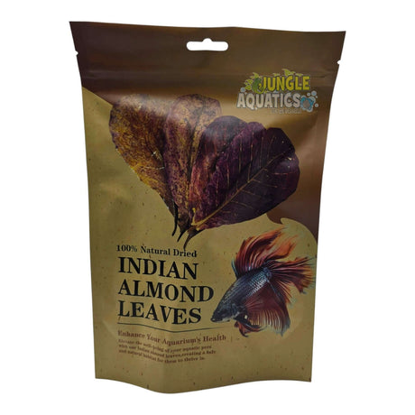 100% Natural Dried Indian Almond Leaves packaging for aquarium health and beauty enhancement