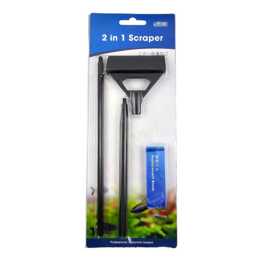 Ista 2 in 1 Aluminum Scraper packaging with scraper tool and replaceable rubber blade for aquarium maintenance.