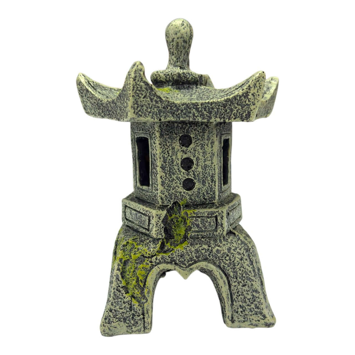 Japanese Garden Lantern Ornament with upswept roof and textured stone effect design.