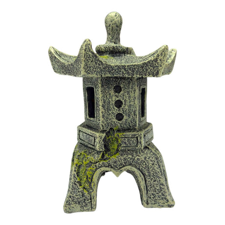 Japanese Garden Lantern Ornament with upswept roof and textured stone effect design.