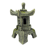 Japanese Garden Lantern Ornament with upswept roof and textured stone effect for outdoor decor.