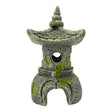 Japanese Pagoda Ornament for aquariums featuring a traditional design with green accents and weathered stone look.