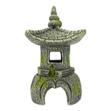 Japanese Pagoda Ornament for tranquil garden-inspired aquariums with weathered stone look and green accents.