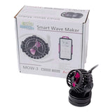 Jebao MOW Series Wifi LCD Wave Makers with packaging, showcasing the smart wave maker design and mobile app capability.