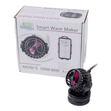Jebao MOW Series Wifi LCD Wave Makers displayed with packaging next to a compact wave pump on a table.