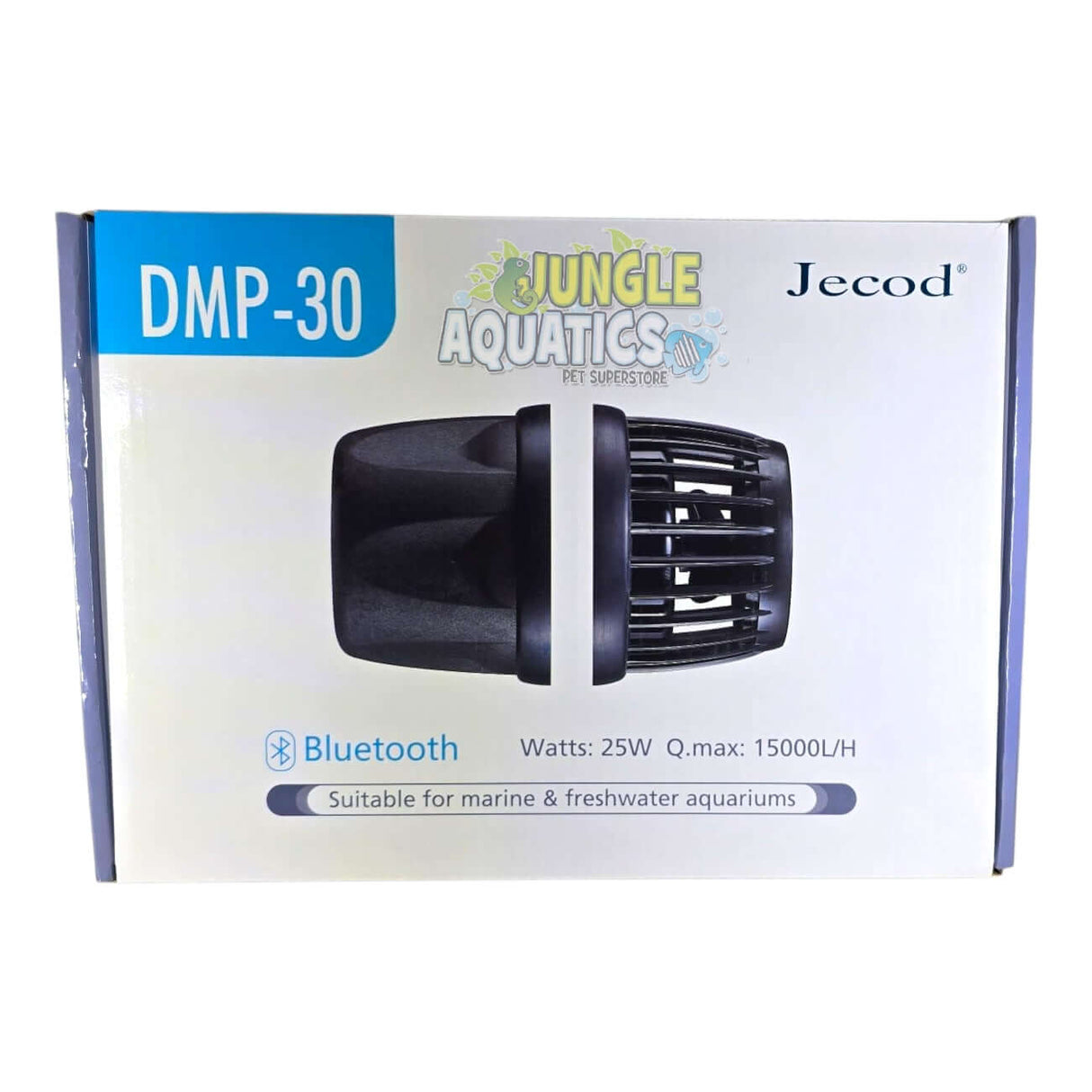 Jecod DMP-30 Wavemaker box with app control, suitable for marine and freshwater aquariums, Bluetooth connectivity.