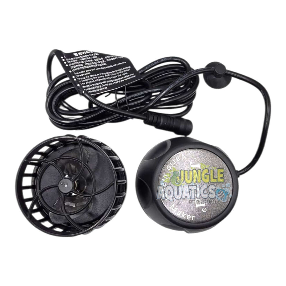 Jecod DMP Wavemaker with wireless control for marine and freshwater aquariums, featuring an external motor and Bluetooth connectivity.