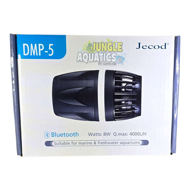 Jecod DMP-5 Wavemaker for marine and freshwater aquariums with Bluetooth control and 4000L/H flow rate.