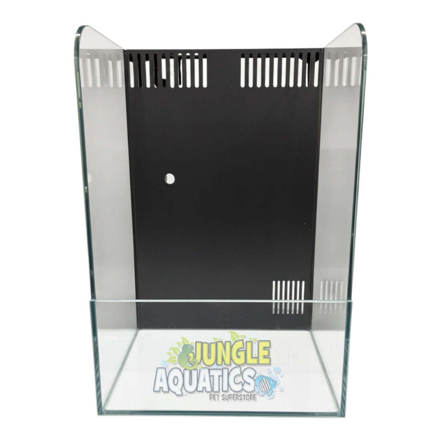 Jungle Paludarium with Pump and Mist Maker - clear glass setup showcasing internal filter slots.