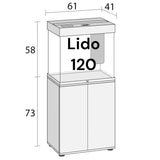 Juwel Lido 120 aquarium design with cabinet, dimensions 61x41x73cm, ideal for modern aquascaping.